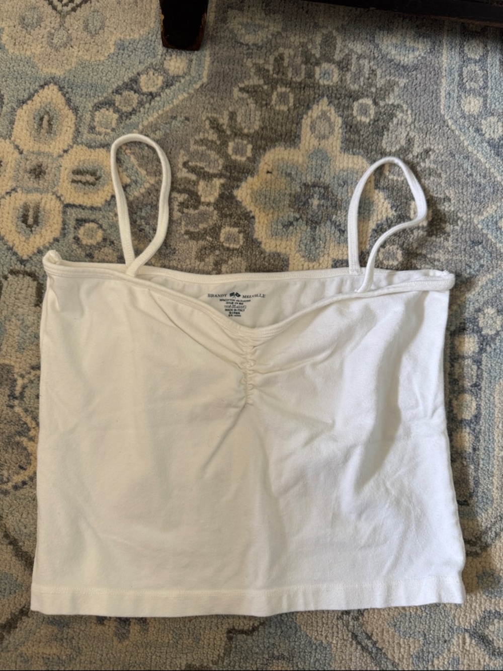 Brandy Melville White Ruched Spaghetti Strap Cami